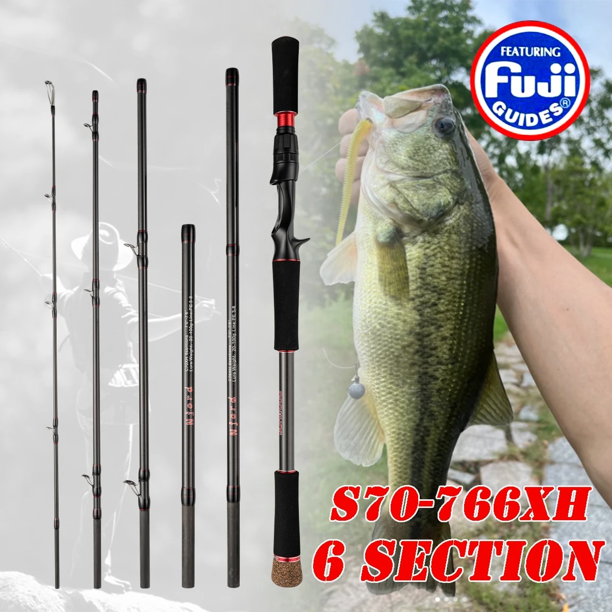Fishing Rod Carbon Fiber - Vara de pesca 6 seções fundição