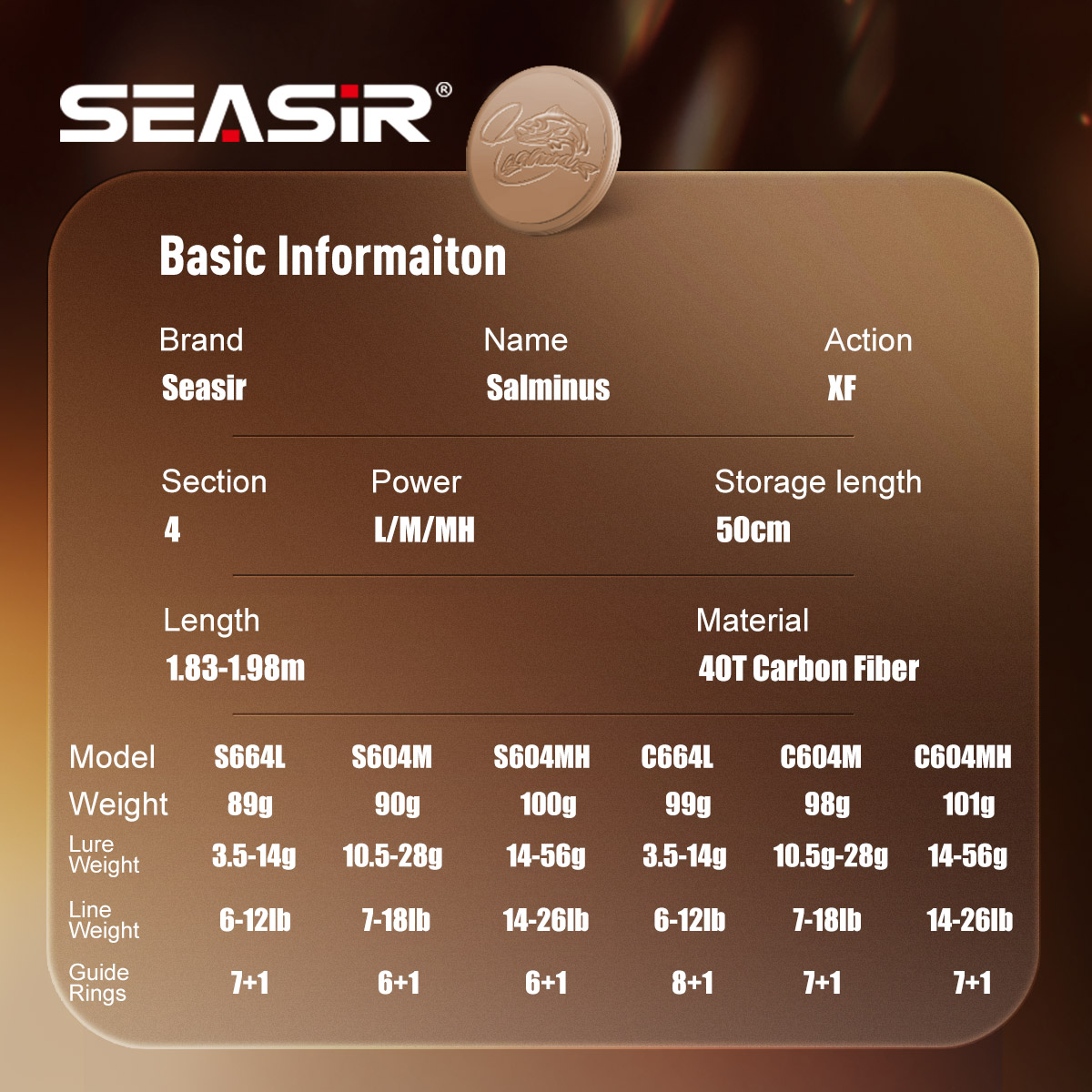 Seasir salminus xf m/mh vara d - Fishing Rod Carbon Fiber avaliação e preço